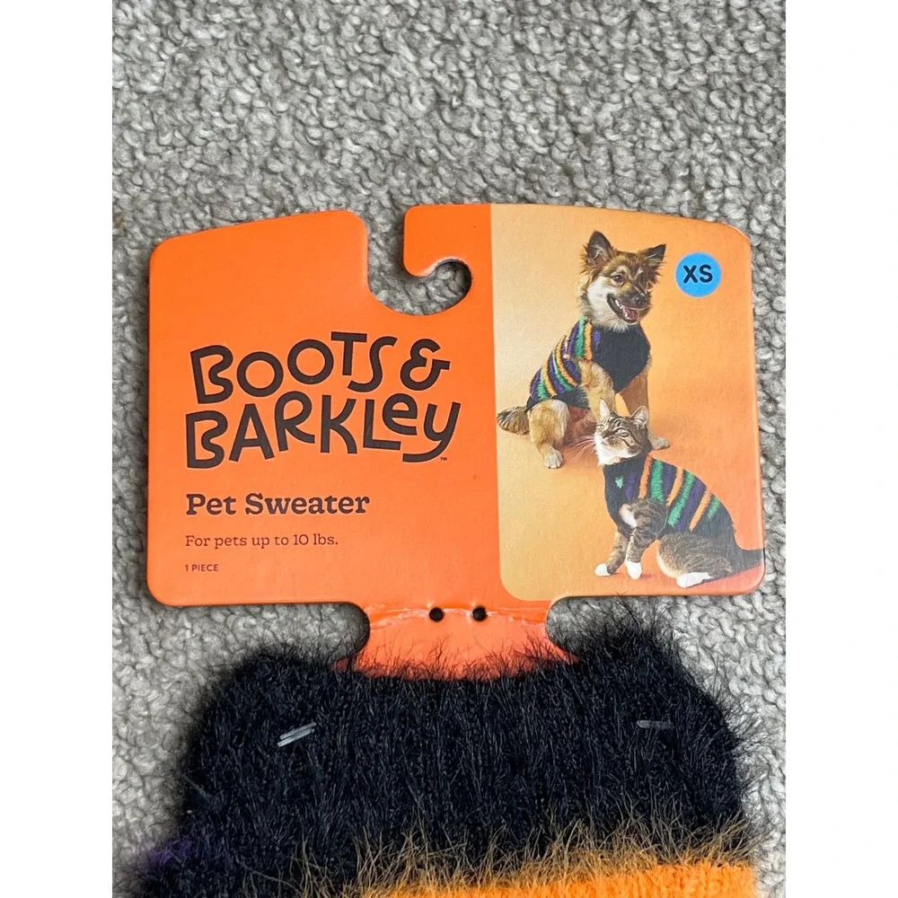 Boots & Barkley Pet Sweater Halloween Stripe Fuzzy Eyelash Knit Black Multi XS